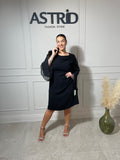 Rochie Aida neagră mânecă din voal și aplicații pietre pe umăr