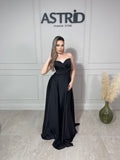 Rochie Eva lungă din satin tip corset și aplicații pietre la bust