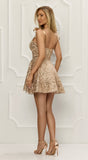 Rochie Amina aurie baby doll din dantela, bretele late