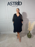 Rochie Olivia midi neagră mânecă 3/4 cu inserții sclipici