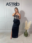 Rochie Patry lungă din satin bretele subțiri și print leopard
