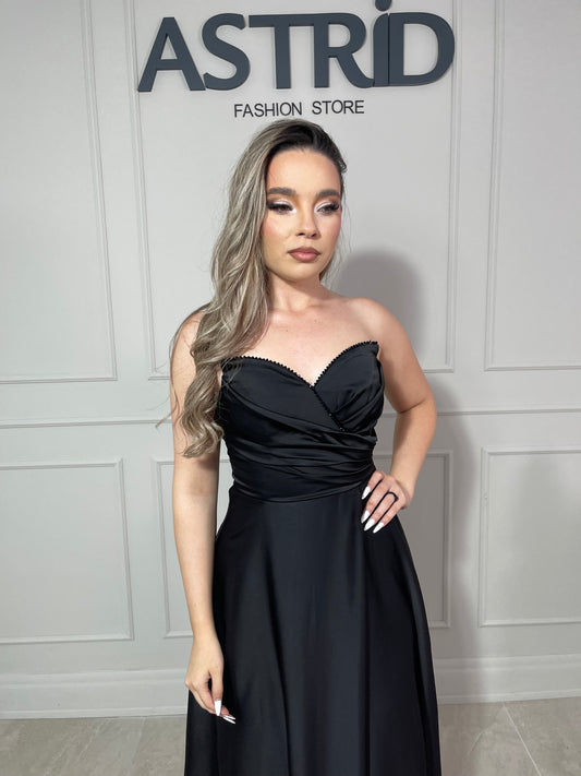 Rochie Eva lungă din satin tip corset și aplicații pietre la bust