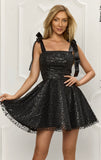 Rochie Amina  neagra baby doll din dantela, bretele late