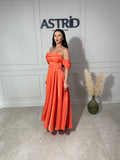 Rochie Monique midi din tafta cu decolteu tip bărcuță