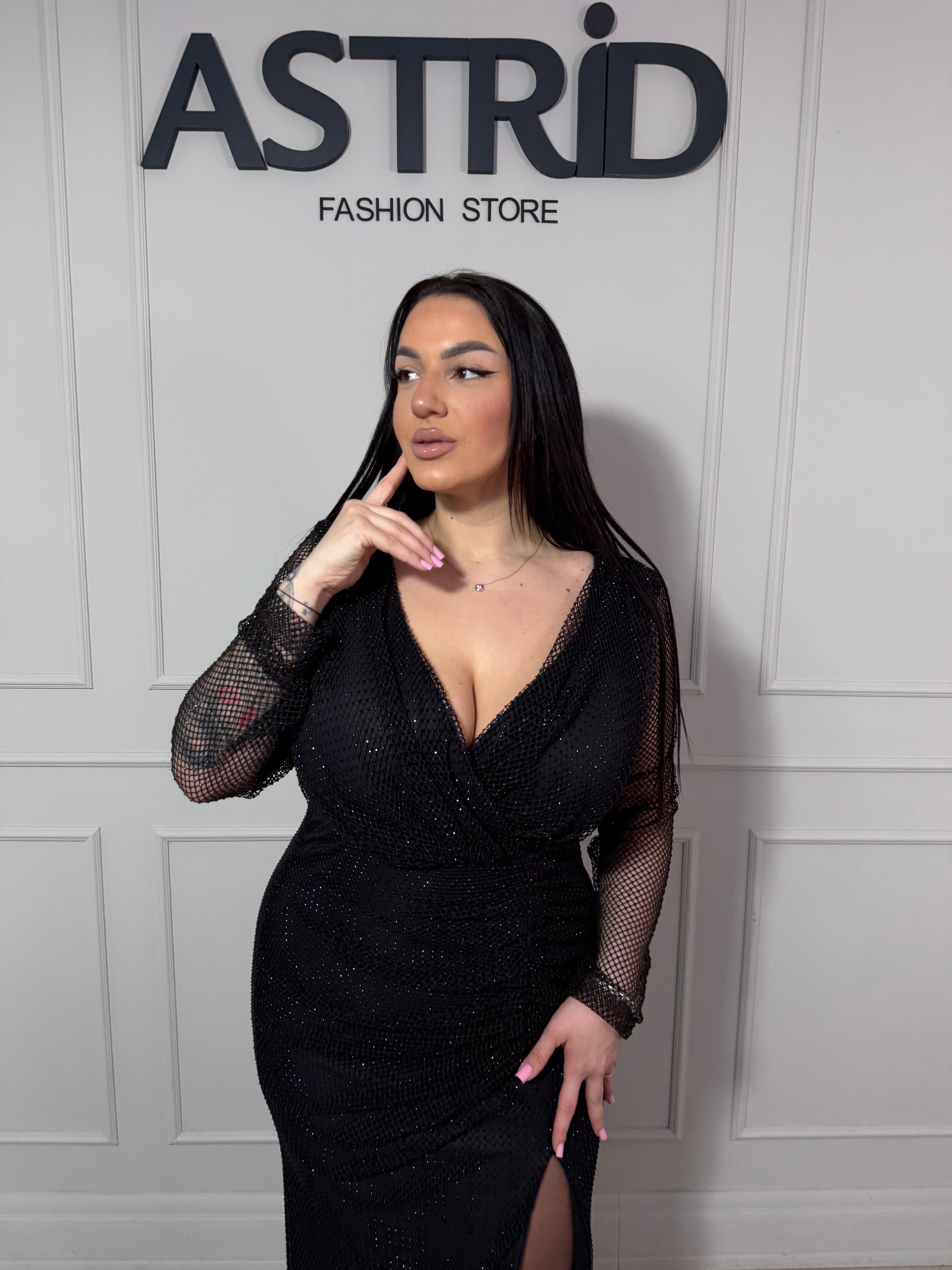 Rochie Doris lungă neagră tip plasă