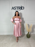 Rochie Florina midi cu corset și mânecă bufantă