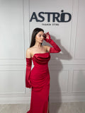Rochie Evelinn lungă cu falduri în talie și mânecă lungă