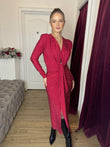 Rochie Mirabella midi cu nod în talie și mânecă lungă aplicații pietre