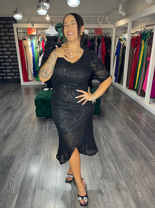 Rochie Elena midi din paiete mânecă 3/4