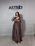 Rochie Zatara lungă din satin mânecă lungă și paiete la bust