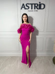 Rochie Bella lungă cu mânecă bufantă și aplicații perle