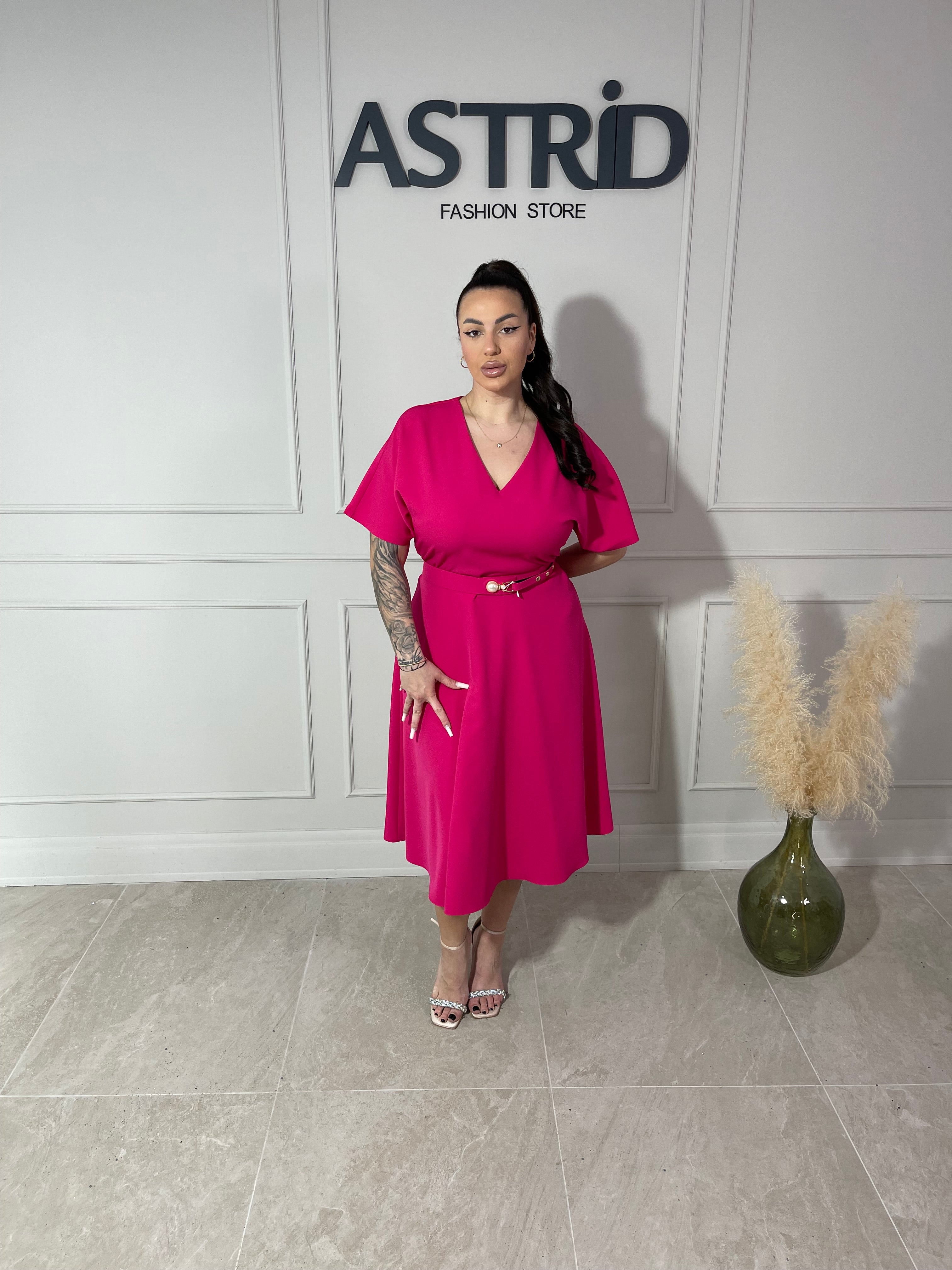 Rochie Helga midi evazați curea în talie