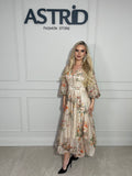 Rochie Florence midi in clos cu nasturi tip bijuterie si imprimeu floral