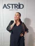 Rochie Olivia midi neagră mânecă 3/4 cu inserții sclipici