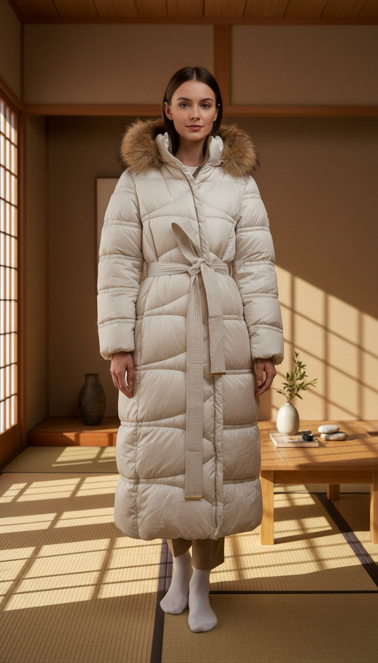 Geaca Kari lunga cu cordon in talie si gluga