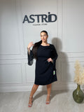 Rochie Aida neagră mânecă din voal și aplicații pietre pe umăr