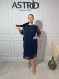 Rochie Sofia midi aplicații pietre pe mâneci și lateral