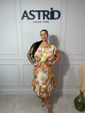 Rochie Ella midi creponată cu imprimeu floral
