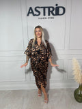 Rochie Cleo midi animal print cu nod în talie falduri și mânecă 3/4