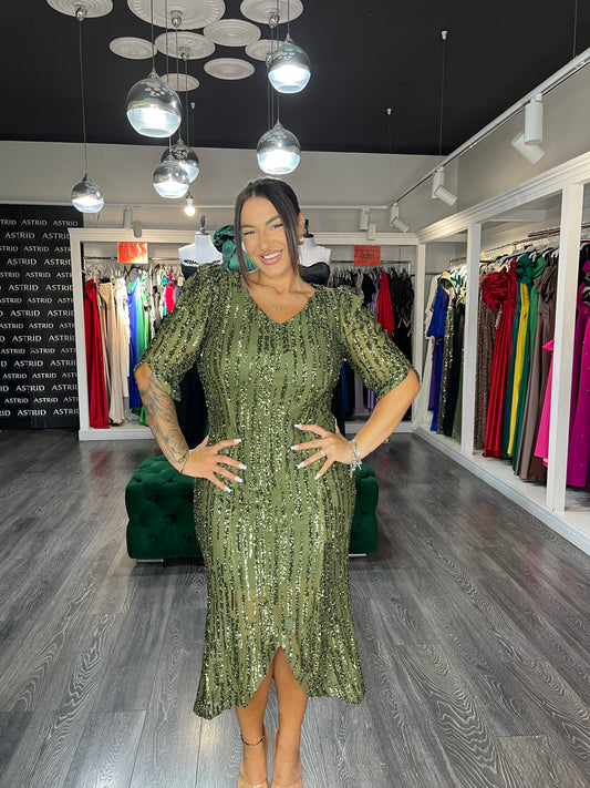 Rochie Elena midi din paiete mânecă 3/4