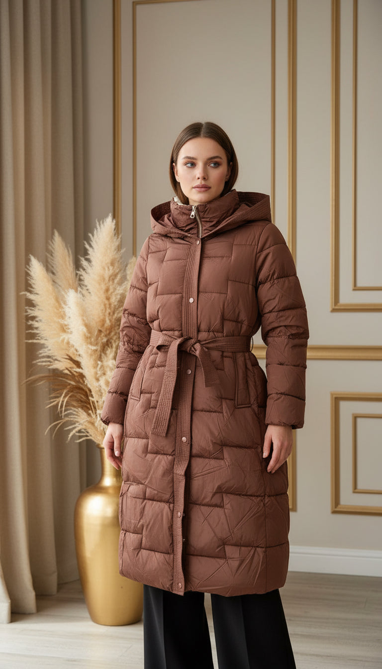 Geaca Zoe lunga cu cordon in talie si gluga