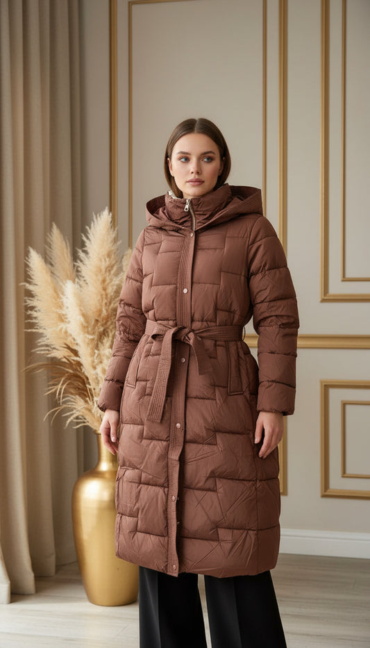 Geaca Zoe lunga cu cordon in talie si gluga