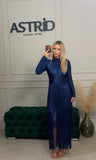 Rochie Edwina midi din bandaj cu maneca lunga si franjuri