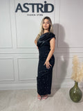 Rochie Bria midi satin la bust și aplicații pietre