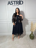 Rochie Elena midi din voal flori brodate și mânecă lungă