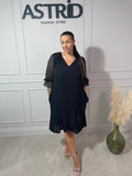 Rochie Olivia midi neagră mânecă 3/4 cu inserții sclipici