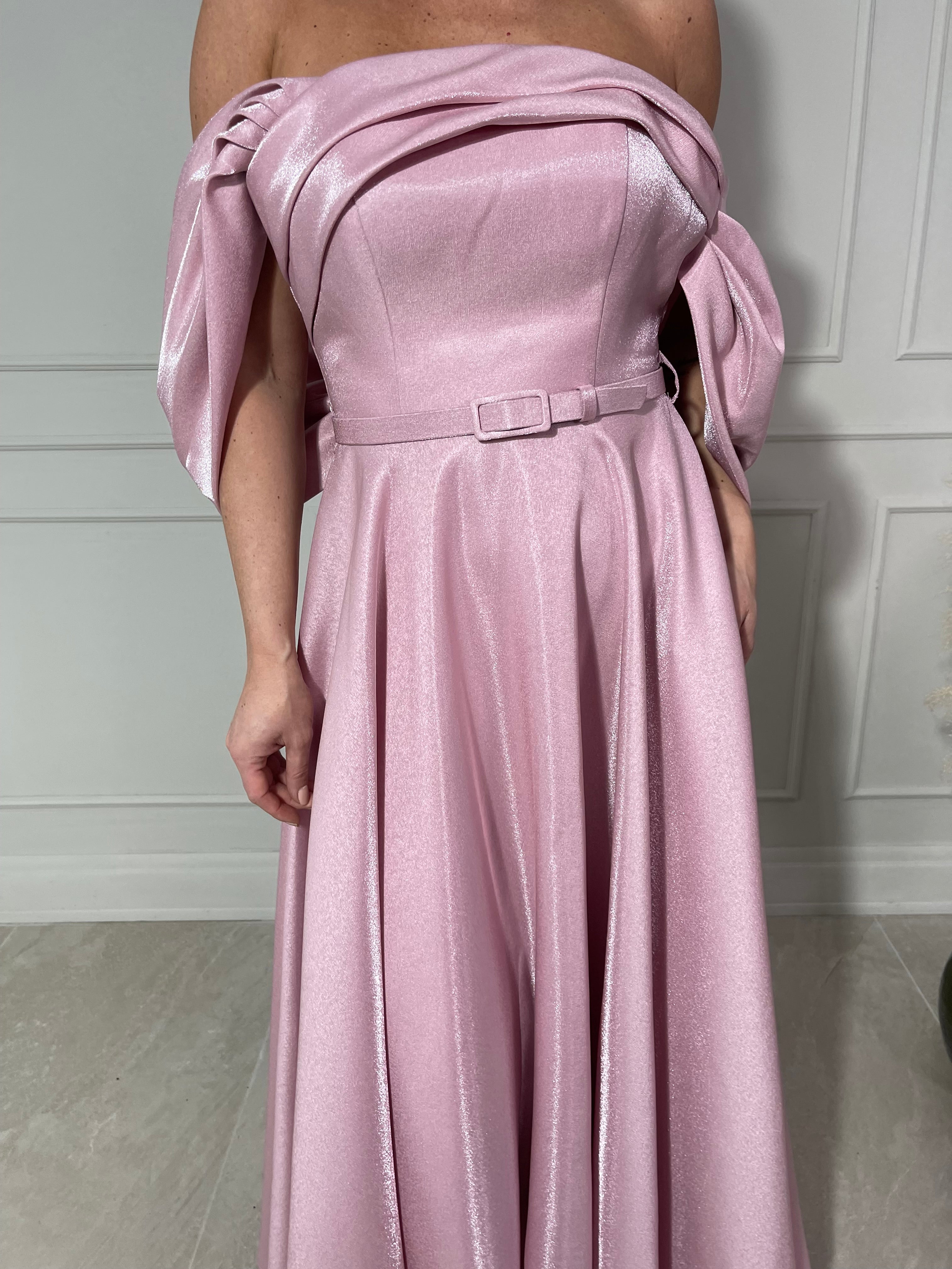 Rochie Monique midi din tafta cu decolteu tip bărcuță