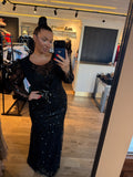 Rochie Aurora cu maneci lungi si aplicatii pietre si perle
