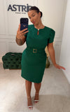 Rochie Nice scurta verde din brocard si curea talie