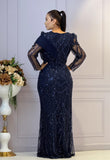 Rochie Elisa lungă din paiete cu mânecă lungă și aplicații pietre