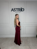 Rochie Roberta lunga din licra cu accesoriu auriu in talie si spate gol