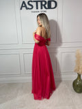 Rochie Laila lungă din voal umeri căzuți și corset la spate
