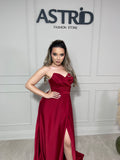 Rochie Eva lungă din satin tip corset și aplicații pietre la bust
