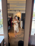 Rochie Amira midi din satin cu falduri in talie si mâneci bufante detașabile