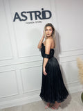 Rochie Arsi midi plisată umeri căzuți și curea în talie