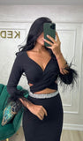 Rochie Miss midi neagra cu pene si pietre