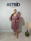 Rochie Kleo midi în cloș mânecă lungă imprimeu bulinuțe