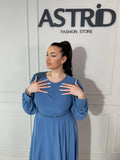 Rochie Gloria midi din voal mânecă lungă accesoriu pietre