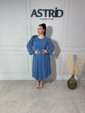 Rochie Gloria midi din voal mânecă lungă accesoriu pietre