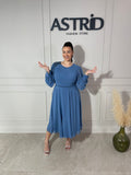 Rochie Gloria midi din voal mânecă lungă accesoriu pietre