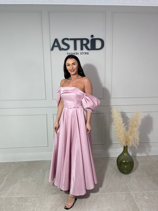 Rochie Monique midi din tafta cu decolteu tip bărcuță