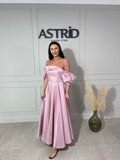 Rochie Monique midi din tafta cu decolteu tip bărcuță