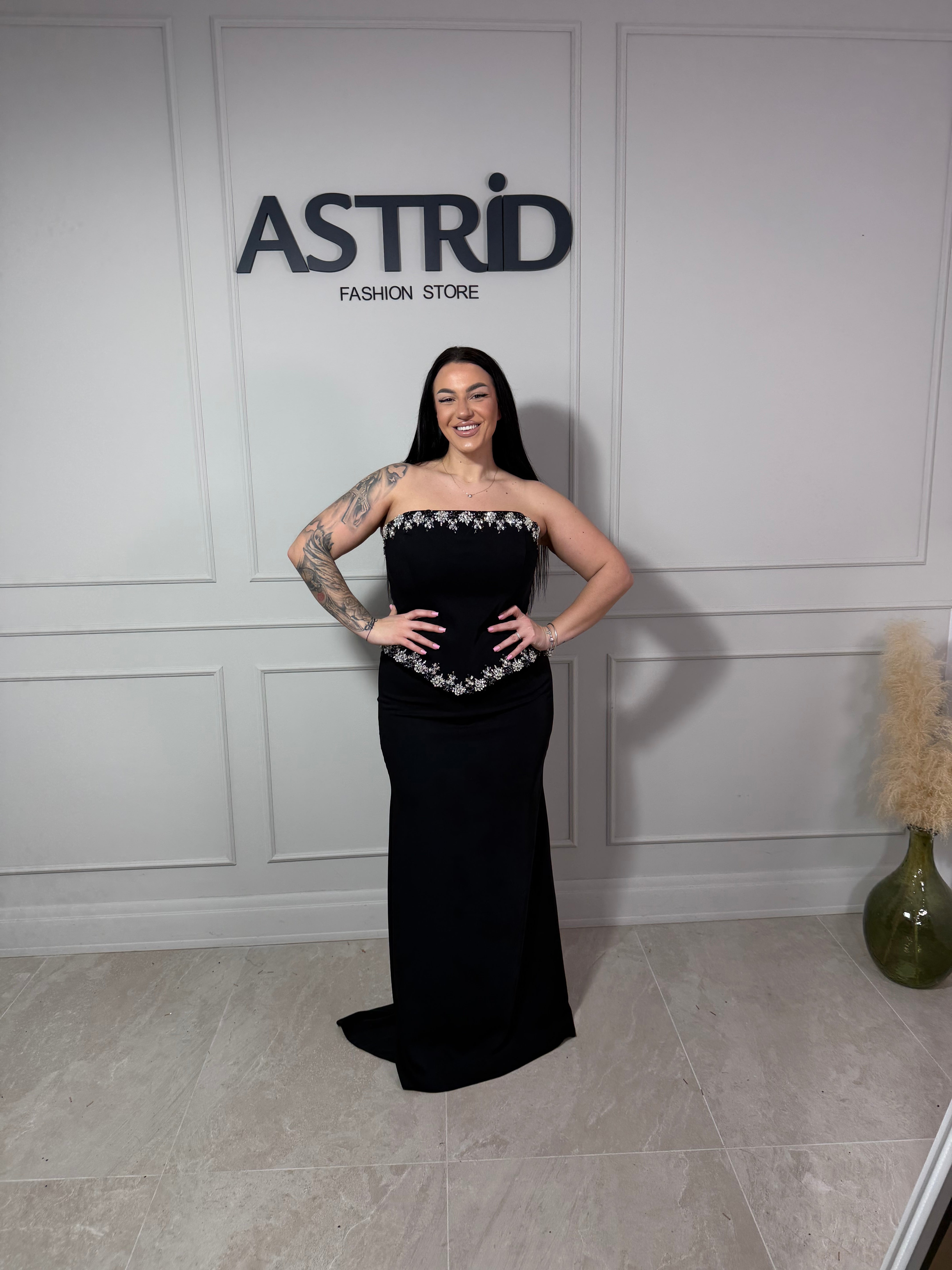 Rochie Paulina lungă tip corset cu aplicații pietre