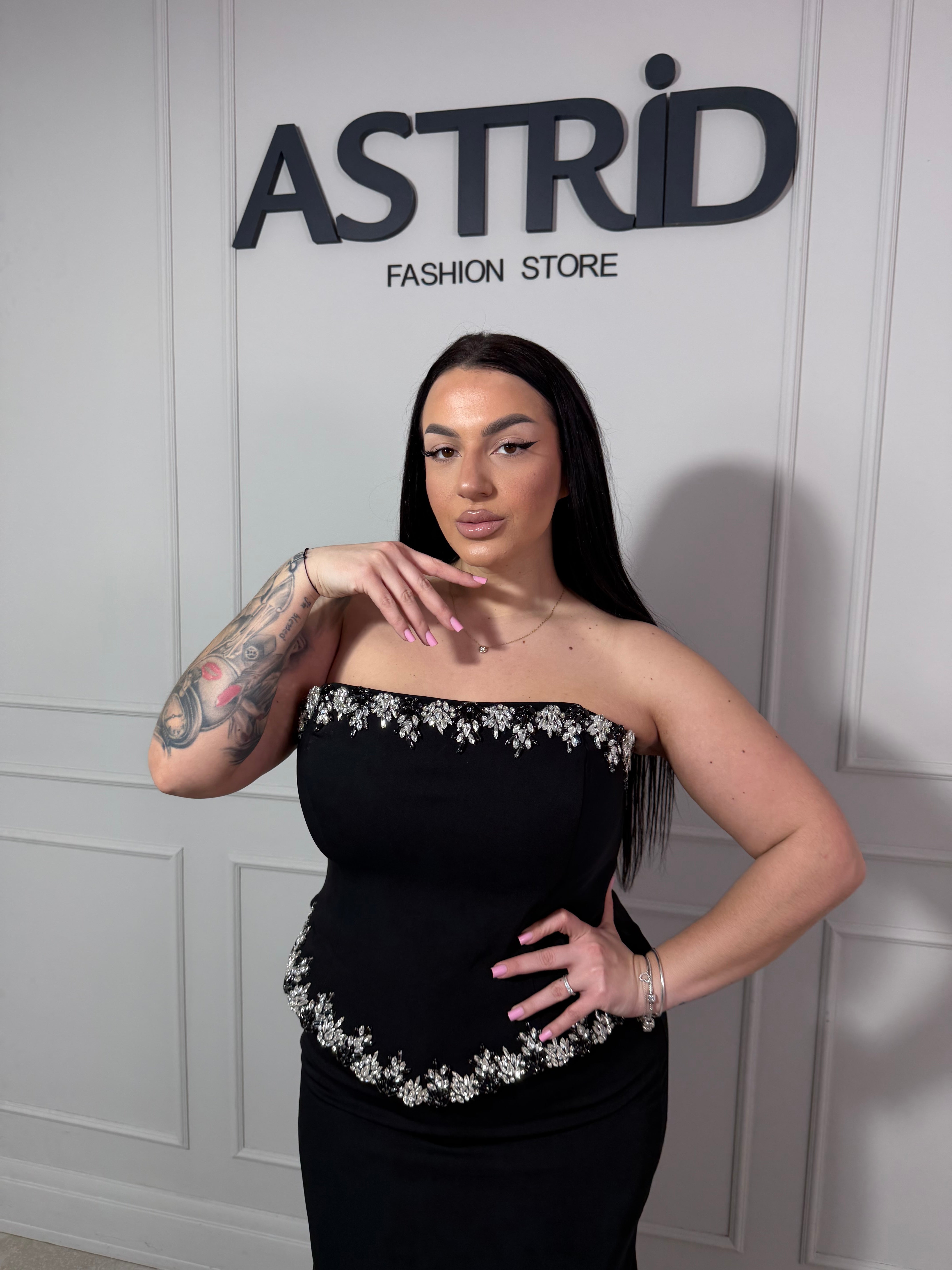 Rochie Paulina lungă tip corset cu aplicații pietre