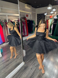 Rochie Amina  neagra baby doll din dantela, bretele late