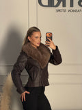 Geaca Adelyn din piele eco si guler din blana artificiala